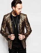 Asos Slim Blazer In Leopard Print - Gold