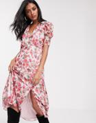 Stradivarius Long Dress With Floral Print In Pink