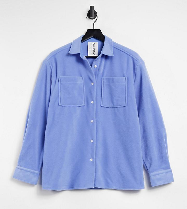 Collusion Fleece Shacket In Blue-blues