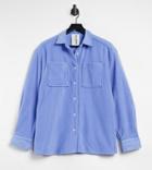 Collusion Fleece Shacket In Blue-blues
