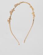 Asos Design Headband With Delicate Leaf Detail In Gold - Gold