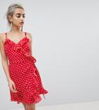Asos Petite Strappy Spot Ruffle Wrap Mini Dress - Multi