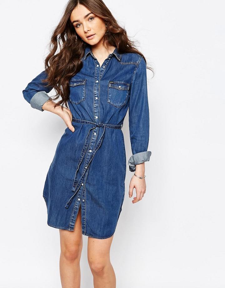 Pull & Bear Denim Shirt Dress - Blue