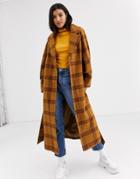 Asos Design Balloon Sleeve Check Coat-multi