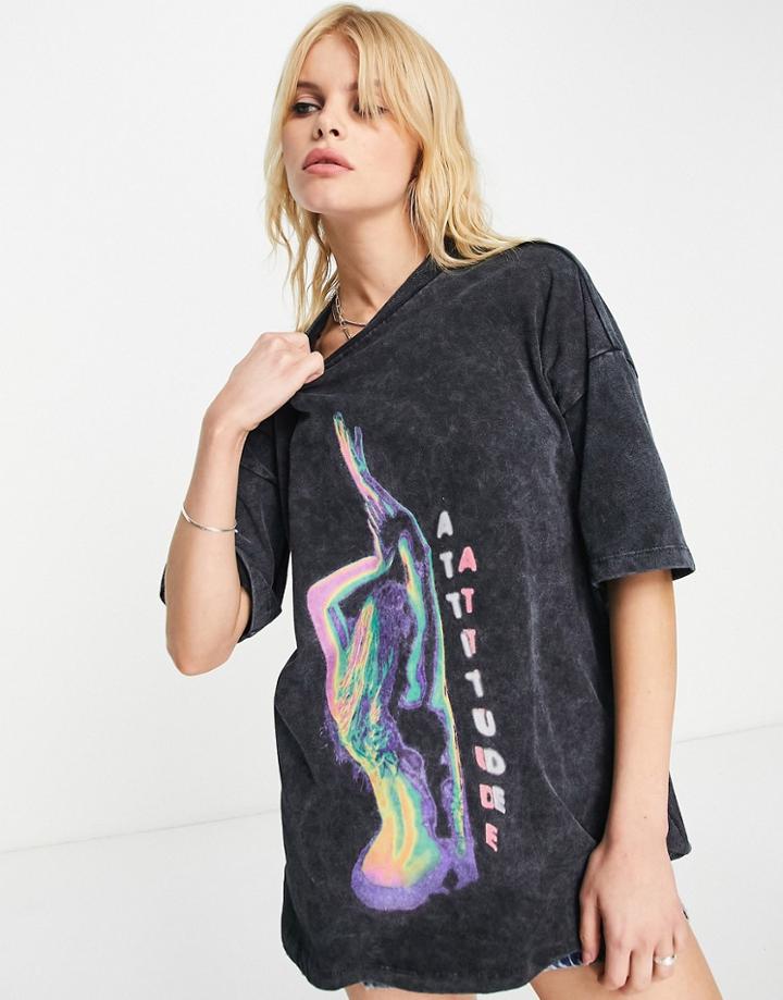 Asos Design Oversized T-shirt With Heatmap Graphic Print In Charcoal-gray