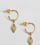 Asos Design Gold Plated Sterling Silver Engraved Diamond Charm Hoop Earrings - Gold