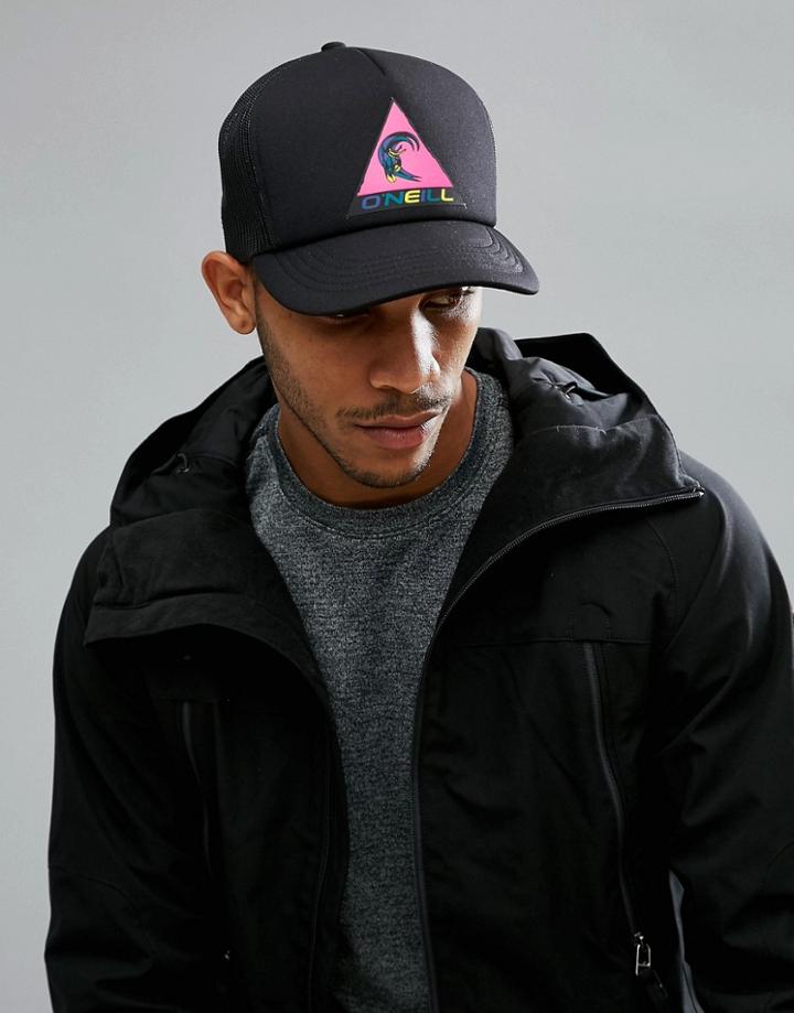 O'neill Neon Logo Trucker Cap In Black - Black