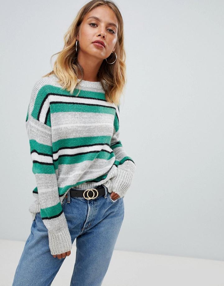 New Look Crew Neck Stripe Sweater - Gray
