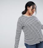 Asos Design Curve Relaxed Long Sleeve Top In Stripe-multi
