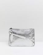 Asos Design Zip Top Wristlet Clutch Bag In Metallic-silver