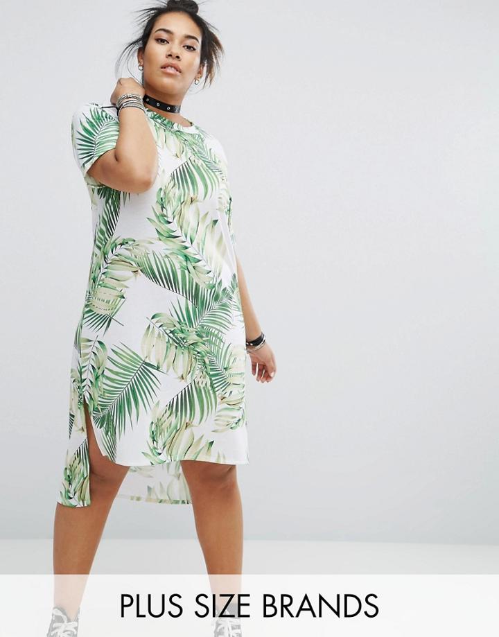 Pink Clove Palm Print Jersey Dress With Step Hem - Multi