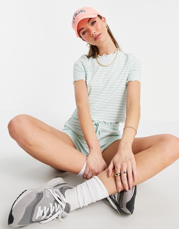 Vero Moda Matching Crop T-shirt In Light Green Stripe-multi