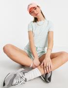 Vero Moda Matching Crop T-shirt In Light Green Stripe-multi