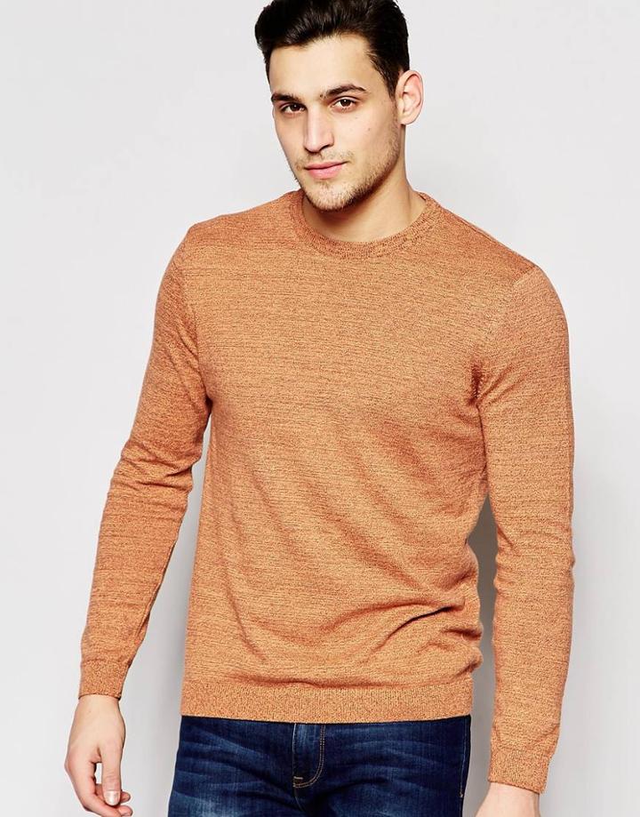 Asos Crew Neck Sweater In Orange Twist Cotton - Orange And Brown
