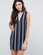 Love & Other Things V Neck Striped Shift Dress - Blue