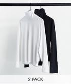 Asos Design Long Sleeve Jersey Roll Neck Top In Black/ White 2 Pack-multi
