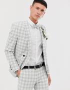 Twisted Tailor Super Skinny Suit Jacket In Gray Seersucker Check - Gray