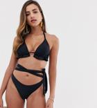 South Beach Mix And Match Wrap Around High Leg Bikini Bottom In Black - Black