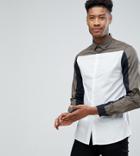 Asos Tall Stretch Slim Cut And Sew Shirt With Khaki Panel - White