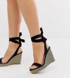 New Look Wide Fit Ankle Tie Espadrille Wedge In Black - Black