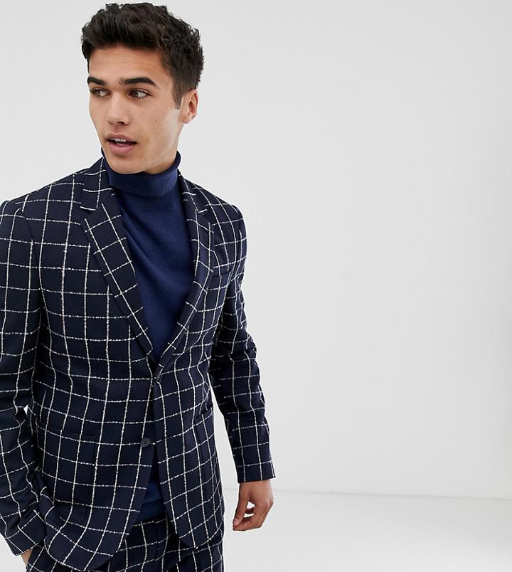 Noak Slim Fit Suit Jacket In Navy Grid Check