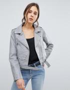 Parisian Leather Look Jacket - Gray
