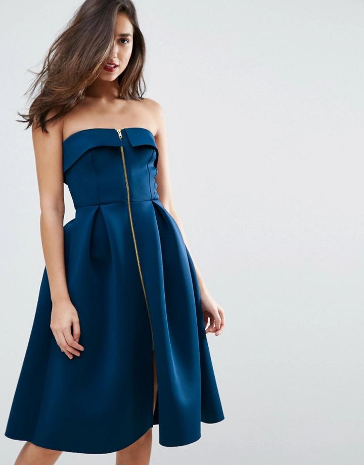 Asos Scuba Zip Front Midi Prom Dress - Green