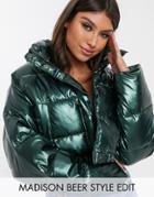 Asos Design Glam Metallic Crop Puffer Jacket - Gray