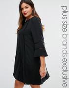 Truly You Fluted Sleeve Shift Dress - Black