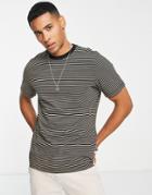 Selected Homme Stripe T-shirt In Black And Beige