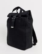 Asos Design Backpack In Black Canvas With Roll Top