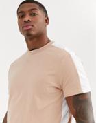 Asos Design T-shirt With Side Panel Stripe In Humus-beige