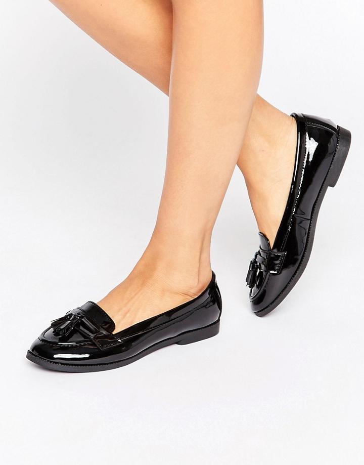 New Look Wide Fit Patent Tassel Loafer - Black