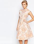 Chi Chi London High Neck Structured Skater Dress In Baroque Print - Cream