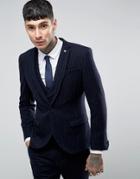 Noose & Monkey Skinny Suit Jacket In Brushed Pinstripe - Navy