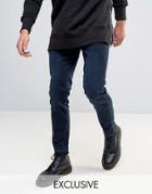Mennace Slim Fit Cropped Jeans With Raw Hem In Indigo - Black