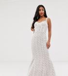 Jarlo Petite Allover Lace Maxi Dress With Corset In White - White