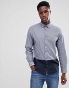Selected Homme Regular Shirt In Cut & Sew With Contrast Buttons - Navy