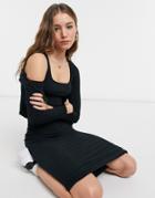 New Look Ribbed Dress And Cardigan Twinset In Black