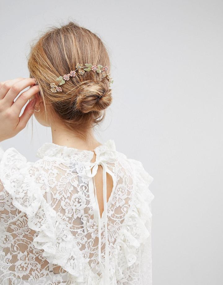 Asos Design Pastel Floral Metal Back Hair Clip - Multi