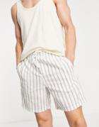 Only & Sons Linen Short In White And Olive Stripe - Part Of A Set