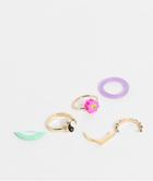 Pieces 6 Pack Plastic & Charm Rings In Multi