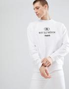 Asos Design Sweatshirt With Embroidered French Text In White - White