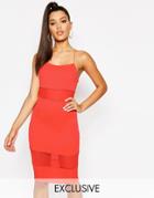 Naanaa Mesh Insert Cami Strap Dress - Orange