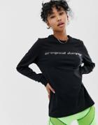 Criminal Damage Oversized Long Sleeve T-shirt With Rhinestone Logo - Black