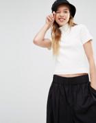 Weekday Crop High Neck T-shirt With Zip - Off White