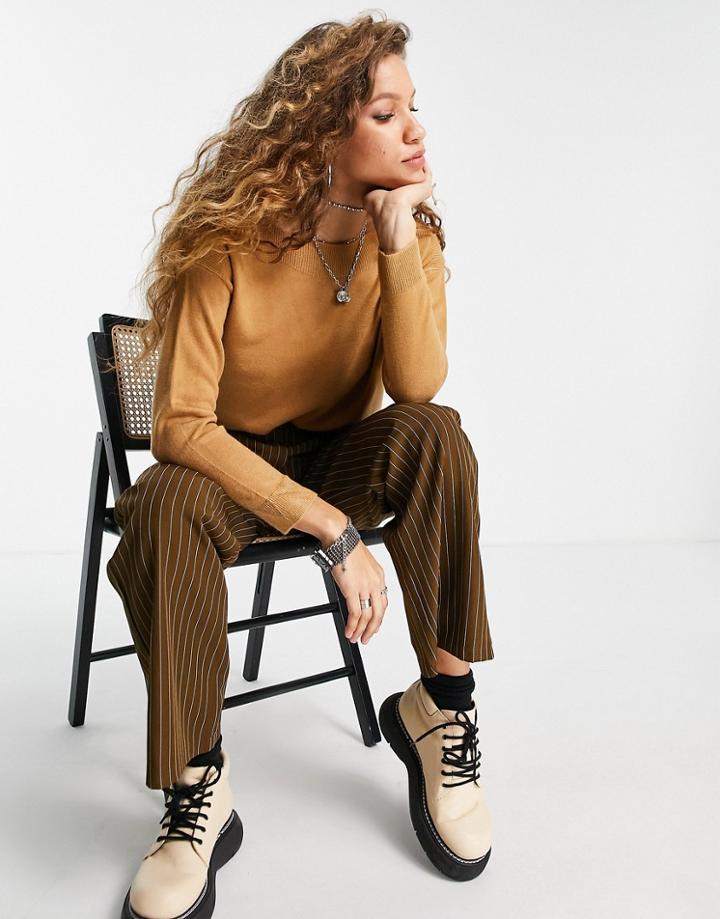 Only Amalia Long Sleeve Boatneck Pullover Sweater In Brown