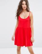 Asos Cami Smock Dress With Button Placket - Red