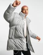 Asos Design Oversized Longline Puffer Jacket In Gray-grey