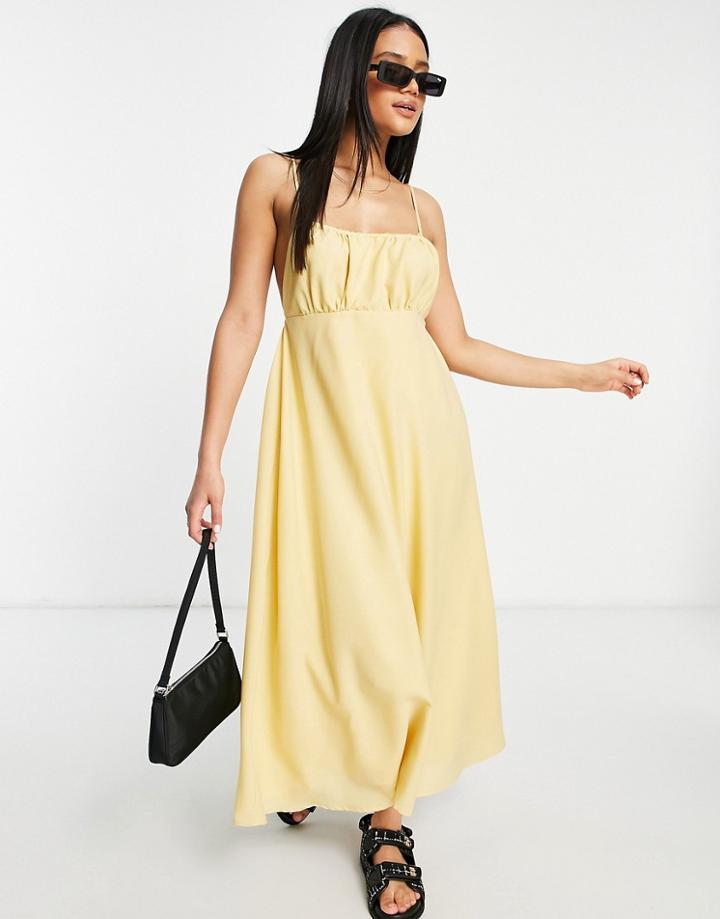 Missguided Strappy Midi Dress With Gathered Bust In Yellow